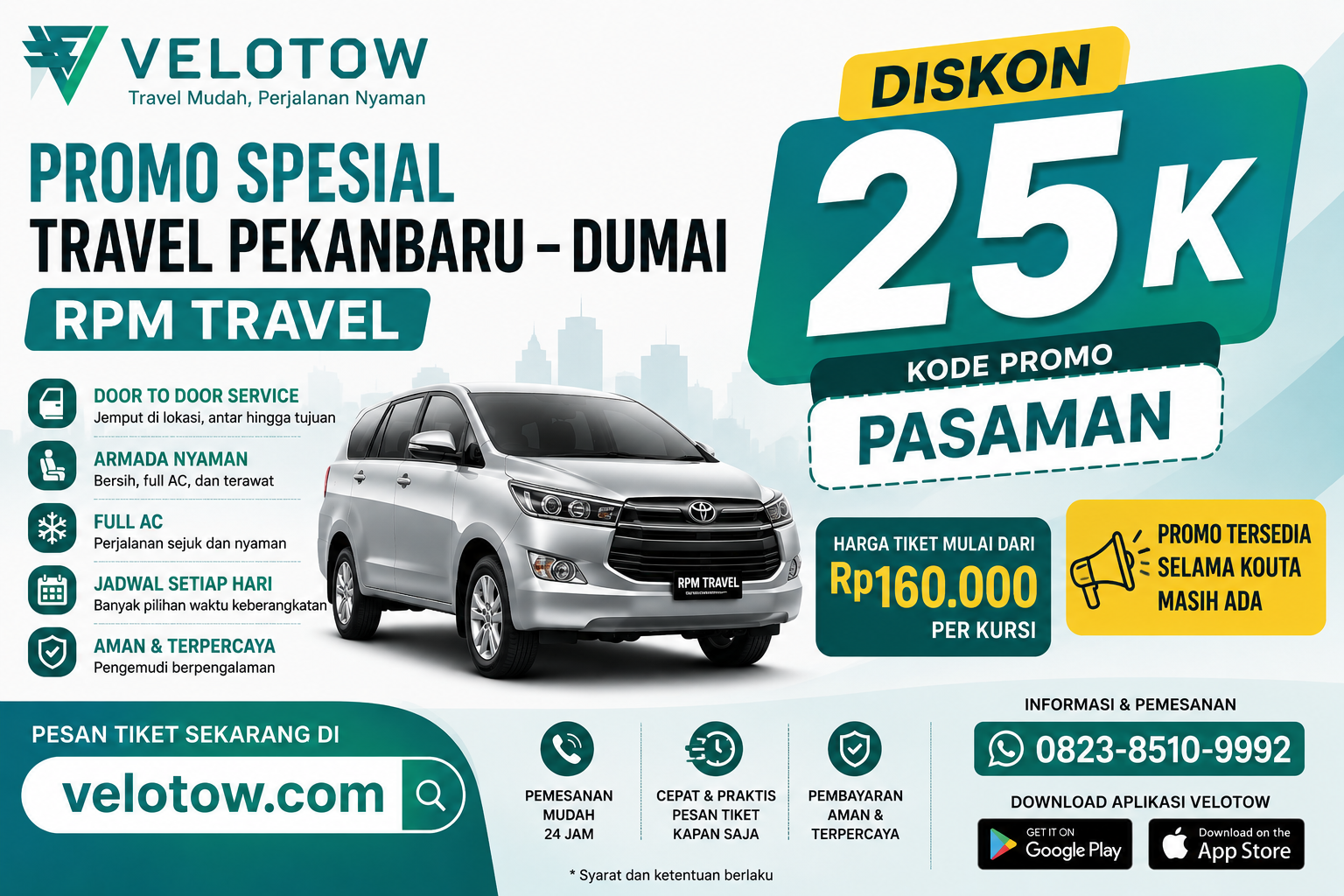 Travel Pekanbaru Dumai Promo - RPM Travel Diskon 25 K