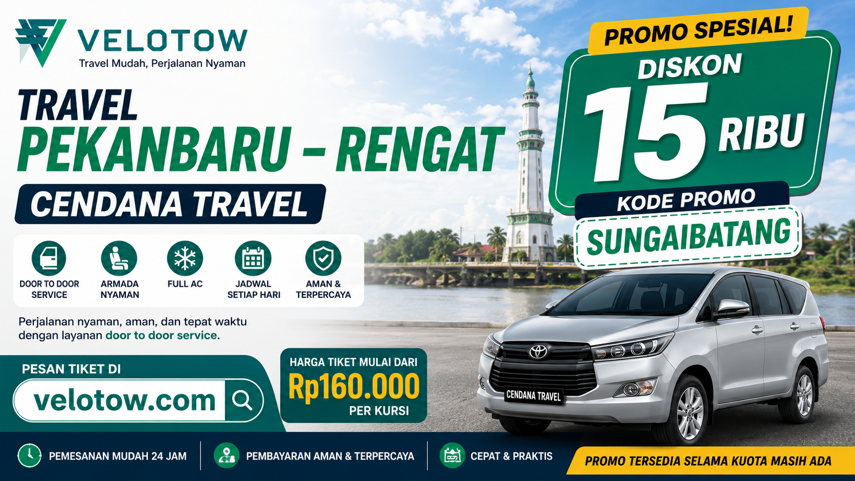 DISKON Rp15.000 Travel Pekanbaru Rengat – Pesan Tiket Cendana Travel di Velotow.com