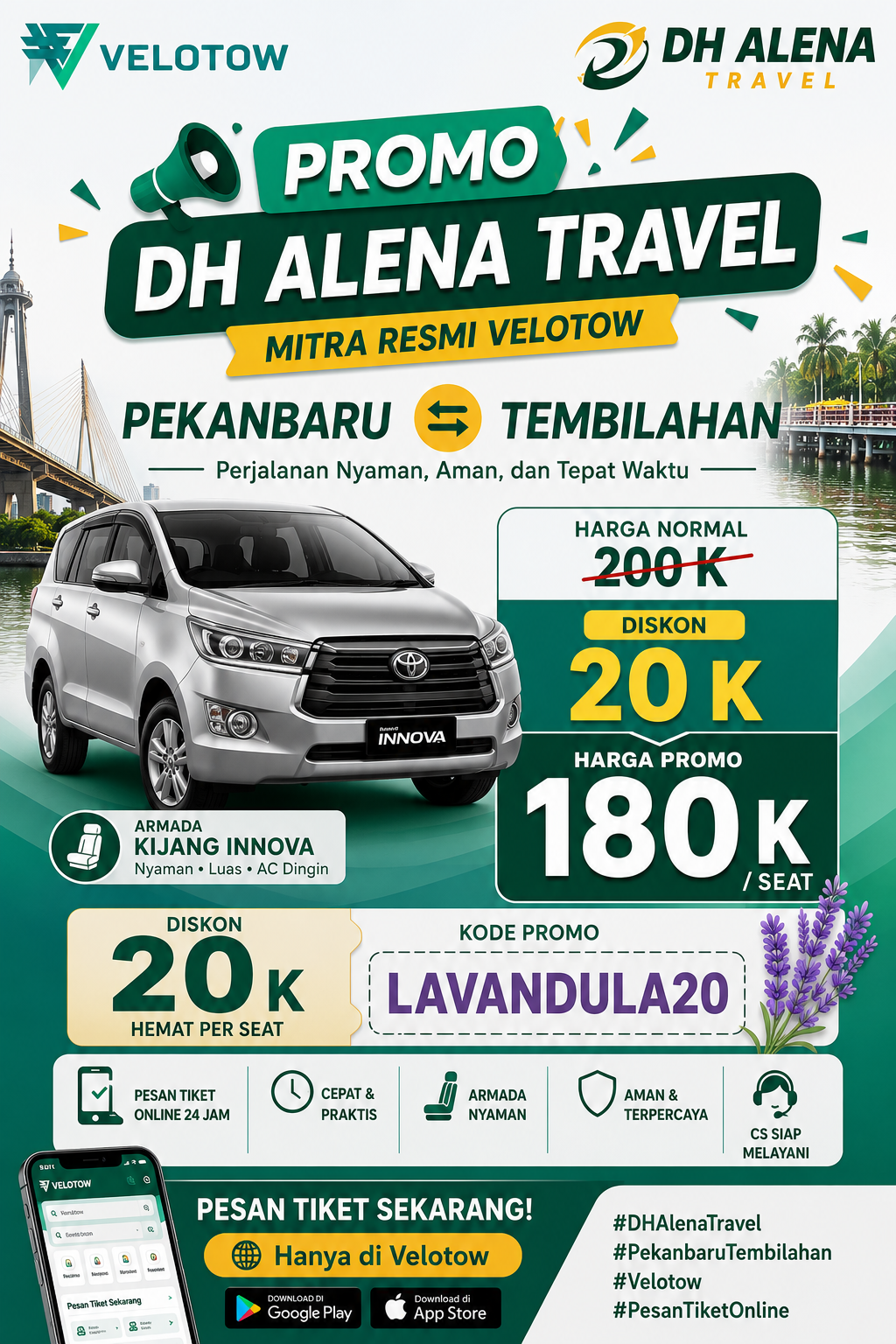 Pesan DH Alena Travel Pekanbaru Tembilahan Pp di Velotow.com