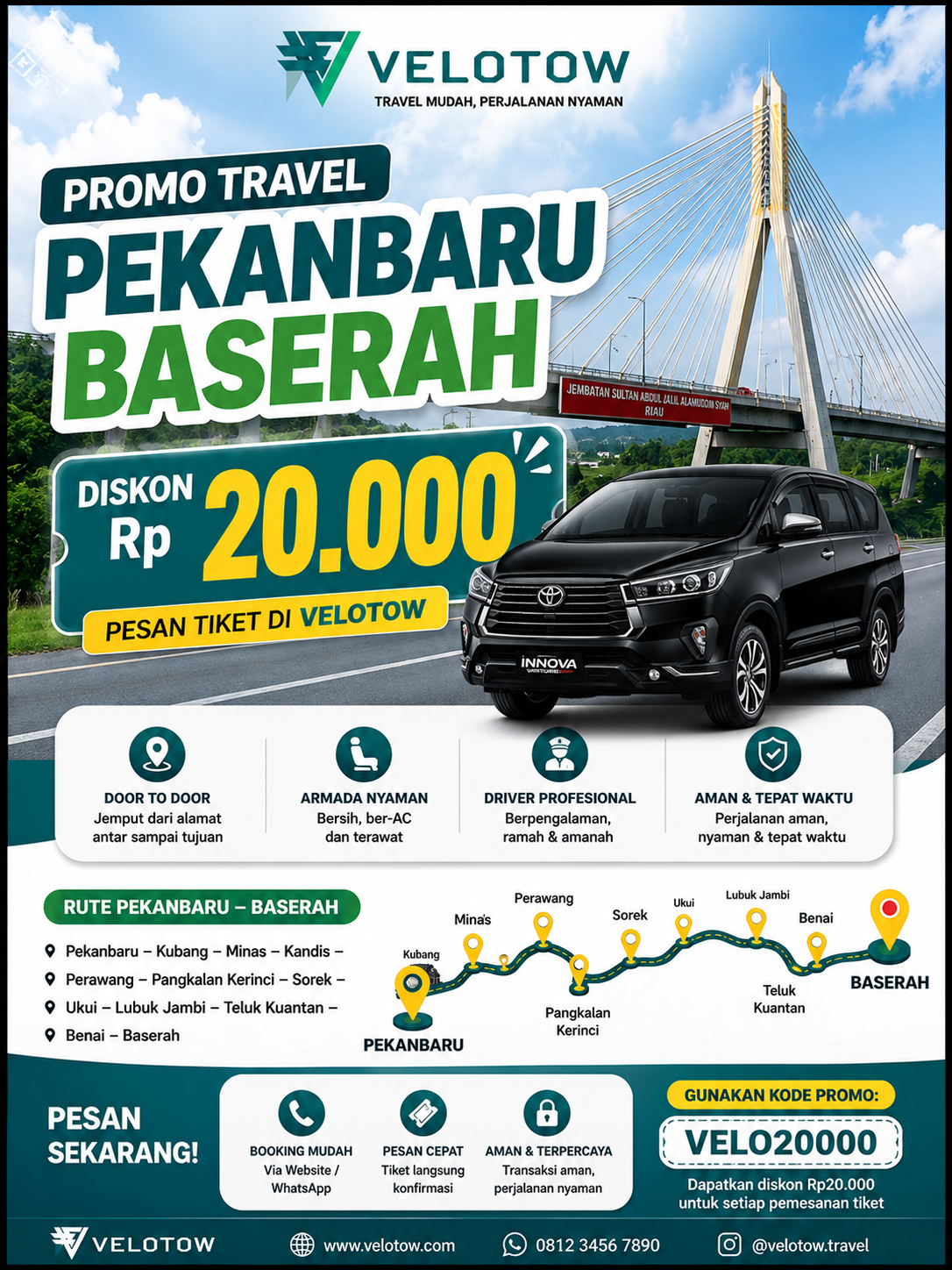 Pesan di Velotow! - Travel Pekanbaru Baserah Diskon Rp20.000
